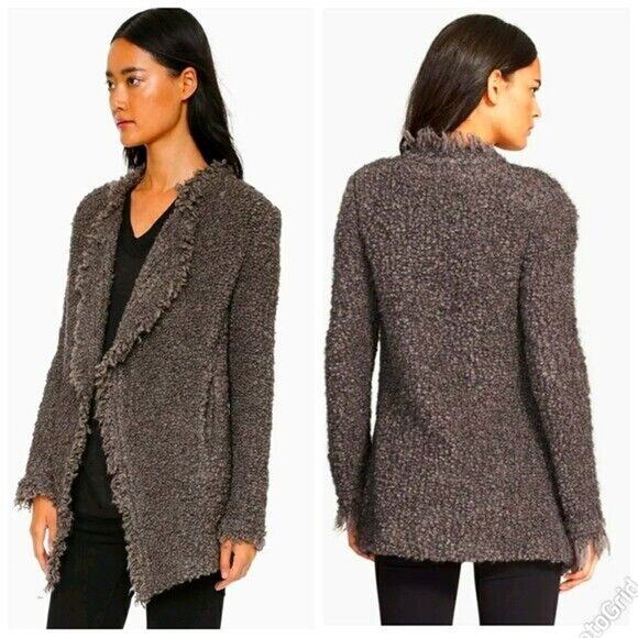 IRO Campbell Open Boucle Cardigan Jacket Wool Mohair Frayed Brown Taupe… - Picture 7 of 9